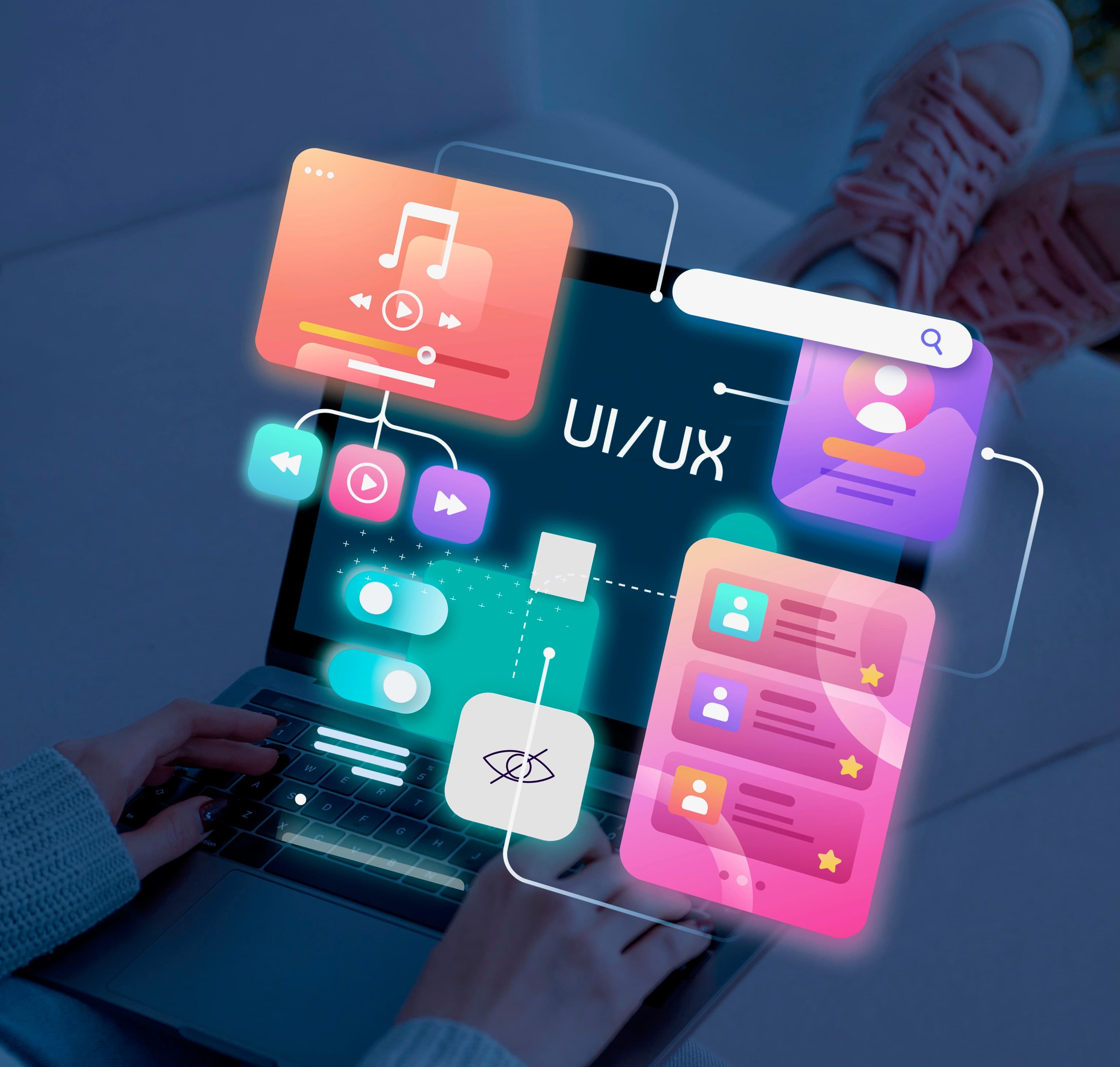 UI/UX wireframes and design system components